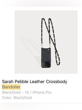 Bandolier Blk Leather iPhone 14 Pro Case with removable strap